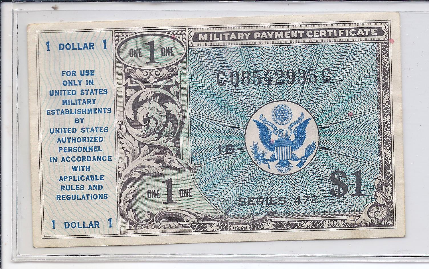 1948-1951 Series 472 Military Payment Cert $1.00 in AU 50 - Click Image to Close